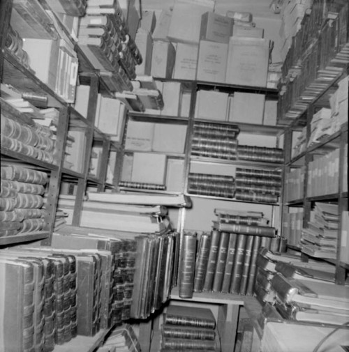 Vault of Laramie County Treasurer's Office before many of the books were transfered to the Archives, 1970s (WSA Sub Neg 9262a)