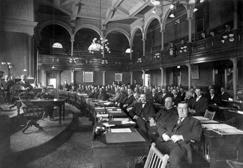 Wyoming State Legislature House Chambers before the current chambers were completed in 1917.  (WSA Sub Neg 5712)