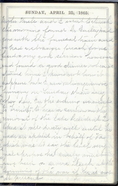 April 23, 1865 (WSA Isabella C. Wunderly diary, Campbell Collection, C-1049)