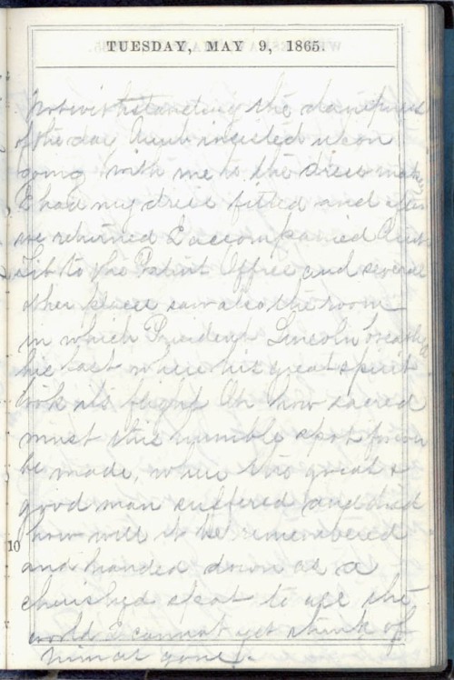 May 9, 1865 (WSA Isabella C. Wunderly diary, Campbell Collection, C-1049)