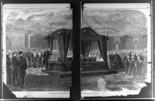 Lincoln's funeral in the White House on April 19, 1865, illustration in Harper's Weekly newspaper. (Library of Congress image)