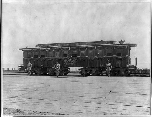 The railroad car that carried Lincoln's body from Washington, D.C. to Springfield, Illinois.  (Library of Congress image)