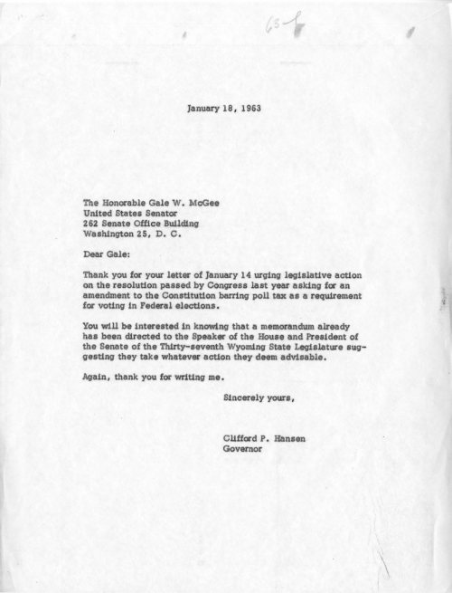 Letter from Governor Hansen. (WSA RG0001.36, Hansen gubernatorial records)